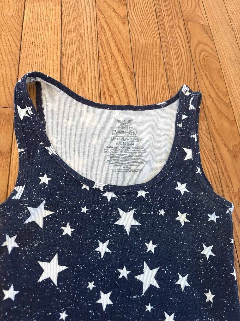 Tank Top wide strap scoop neck blue white America memorial day layering stars